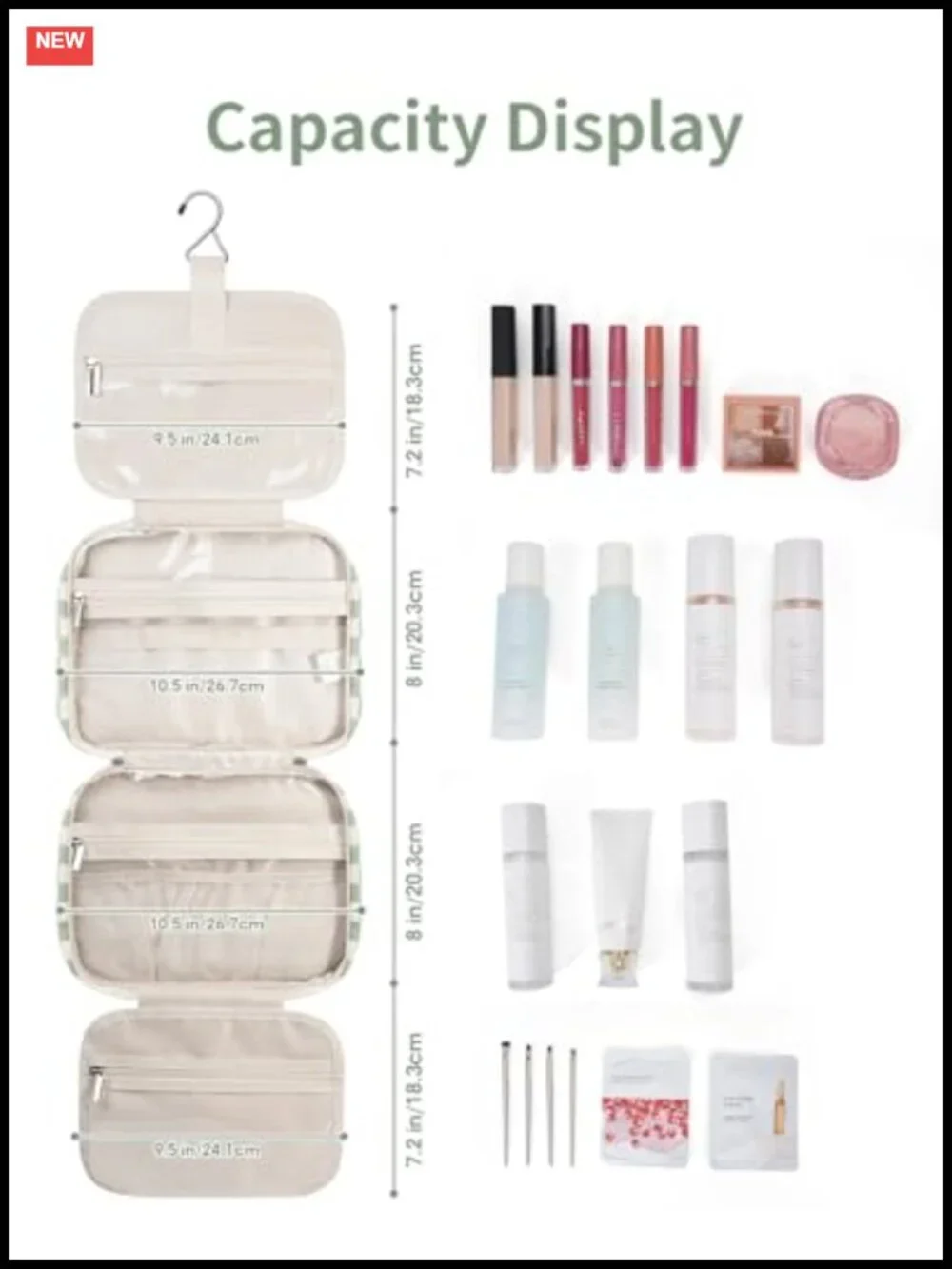 Hanging Toiletry Bag Travel Makeup Organizer with Multiple Compartments